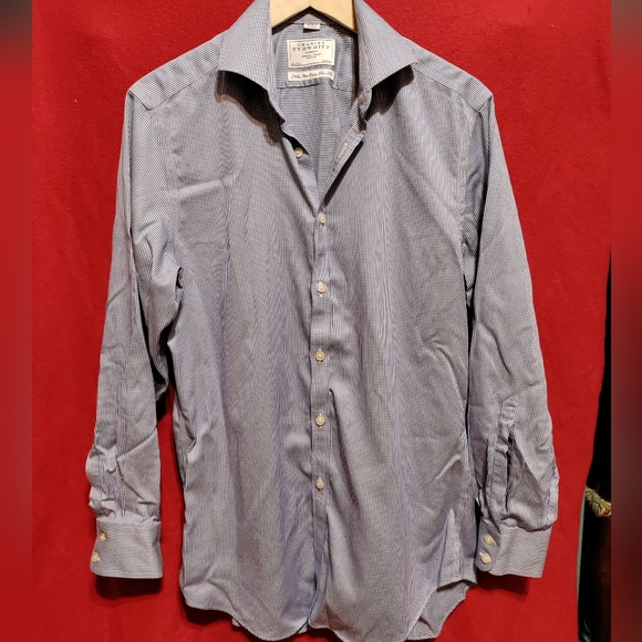 Charles Tyrwhitt spread collar non iron extra slim fit blue puppytooth shirt - Picture 2 of 6